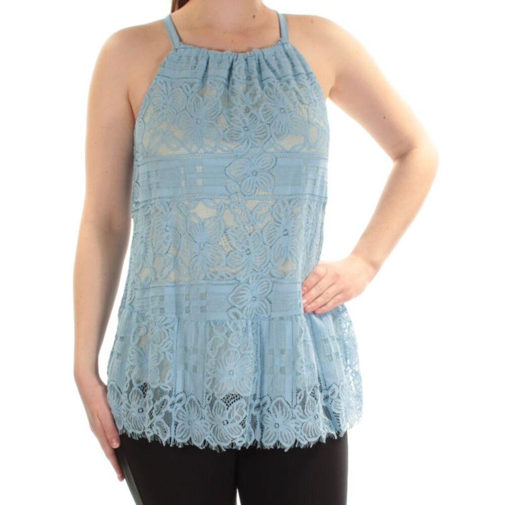 ALFANI Womens Blue Lace Sleeveless Halter Tank Top Size: 6 - Picture 2 of 3